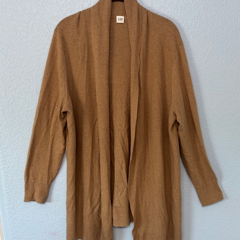 Gap Dark Tan Ribbed Knit Cardigan Sweater Long Sleeve XL